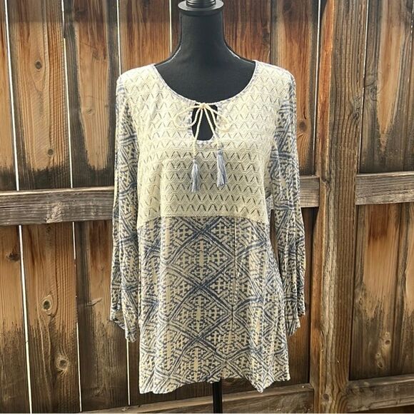 Charming Charlie top boho lace tassels blue shabby chic Large FIRM on PRICE - Picture 1 of 8